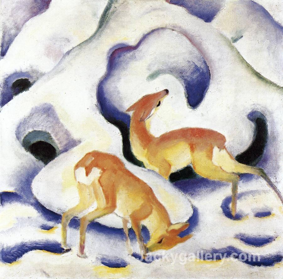 Deer in the Snow by Franz Marc paintings reproduction